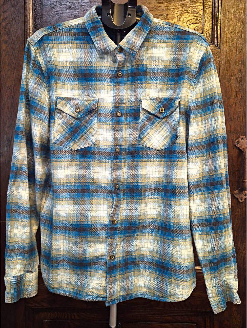 VANS L Flannel Plaid Long Sleeve Button-Up Shirt Blue/Gray
